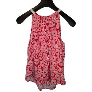 LOFT Red White Floral Medallion Halter Neck Tie Back Tank Top Blouse Small